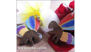 Hand Carved Wooden Earrings Painting Multi Color